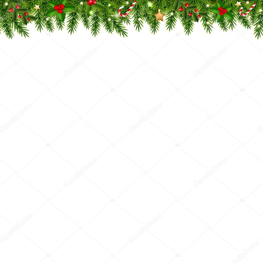 Christmas Garland Transparent White Background With Gradient Mesh, Vector Illustration