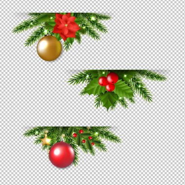 Noel Garland Şeffaf Arkaplan Belirledi Gradyan Ağ, Vektör Resimleri