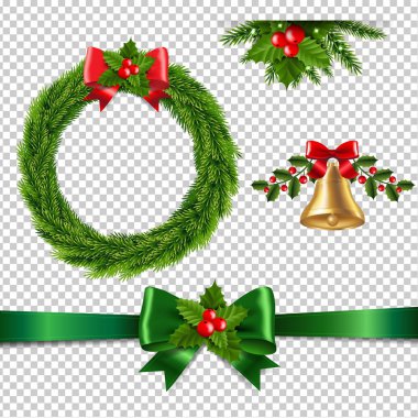 Yılbaşı Seti Şeffaf Arkaplan Gradyan Örgü, Vektör İllüstrasyonu