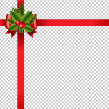 Xmas Kırmızı Kurdele Şeffaf Arkaplan Gradyan Örgü, Vektör İllüstrasyonu