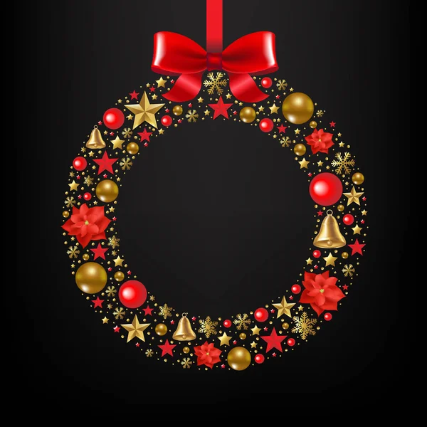 Carte Postale Noël Avec Couronne Avec Maille Dégradée Illustration Vectorielle — Image vectorielle
