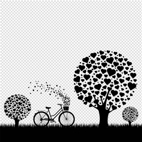 Black Wood Hearts Bicycle Transparent Background Vector Illustration — Stock Vector