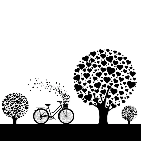 Черное Дерево Сердцевиной Велосипедом — стоковый вектор