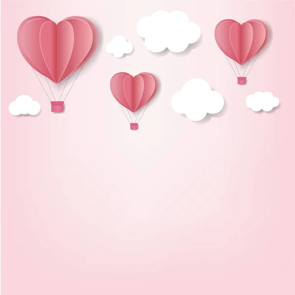 グラデーションメッシュで雲ピンクの背景を持つ紙の心 ベクトルイラスト — ストックベクタ