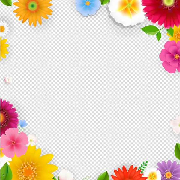 Marco Con Flores Fondo Transparente Con Malla Gradiente Ilustración Vectorial — Archivo Imágenes Vectoriales