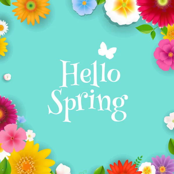 Hello Spring Poster Gradient Mesh Vector Illustration — Stock Vector
