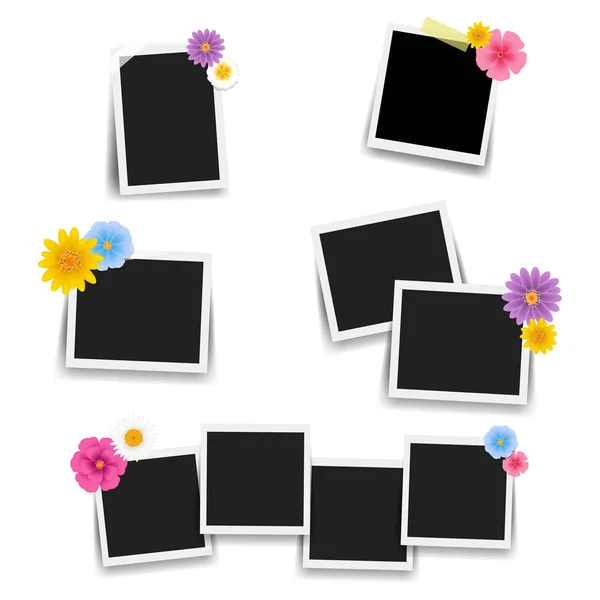 Fotoram Med Blommor Stor Set Med Gradient Mesh Vektor Illustration — Stock vektor