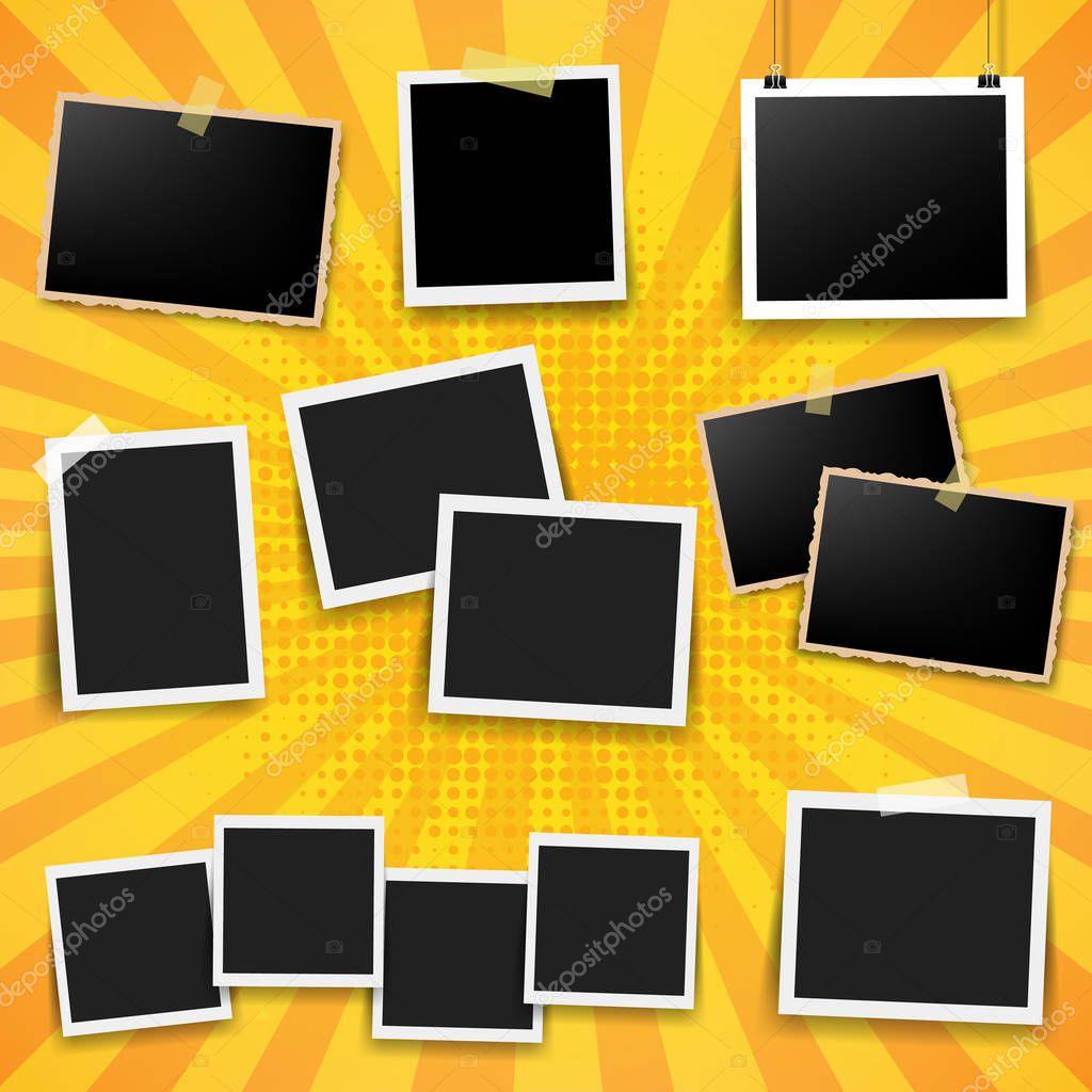 Photo Frame Big Set With Yellow Background With Gradient Mesh, Vector Illustration