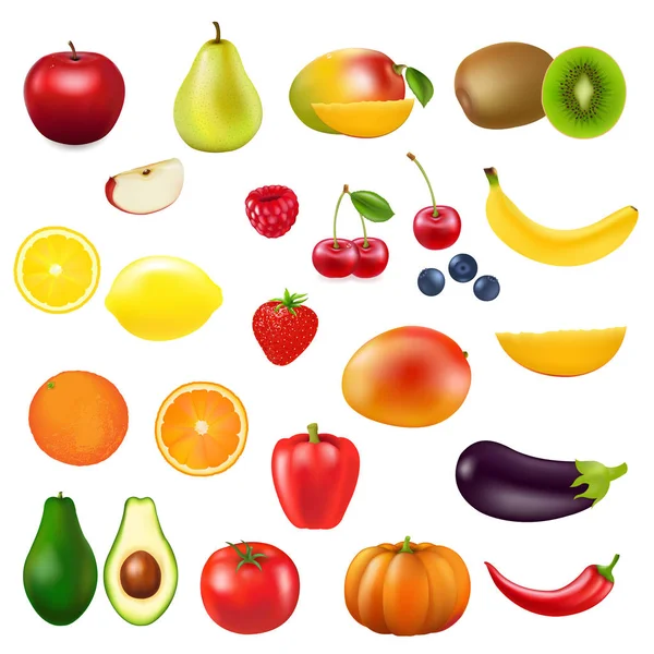 Kolekcja Świeżych Owoców Siatką Gradientową Ilustracja Wektora — Wektor stockowy