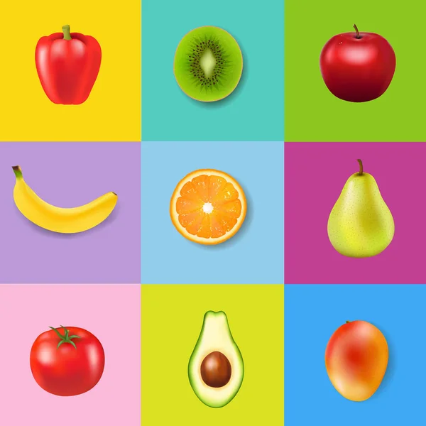 Frutas Frescas Com Fundo Colorido Com Malha Gradiente Ilustração Vetorial — Vetor de Stock