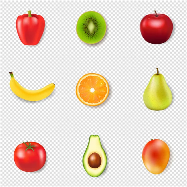 Fresh Fruits Transparent Background Gradient Mesh Vector Illustration — Stock Vector