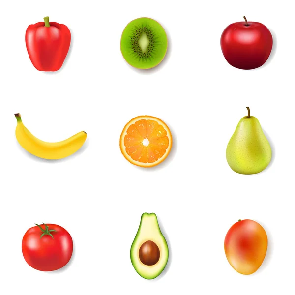 Fresh Fruits White Background Gradient Mesh Vector Illustration — Stock Vector