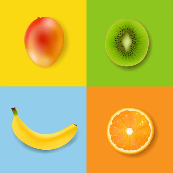 Frische Früchte Und Bunter Hintergrund Mit Gradientennetz Vektorillustration — Stockvektor