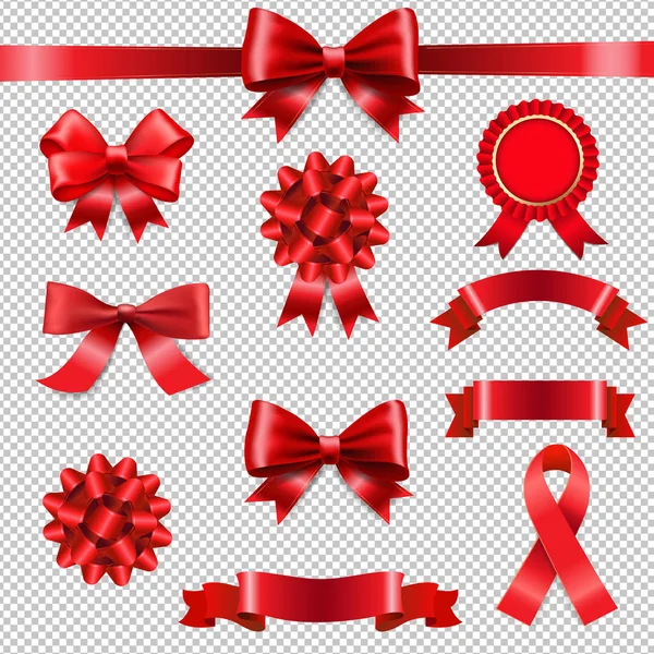 Big Set Ribbon Bow Transparent Background Gradient Mesh Vector Illustration — Stock Vector