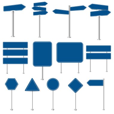 Büyük Set Dur İşaretleri Ve Trafik İşareti Toplama Beyaz Arka Plan Gradyan Örgü, Vektör İllüstrasyon