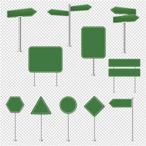 Stora Set Gröna Stoppskyltar Och Trafik Skylt Insamling Transparent Bakgrund — Stock vektor