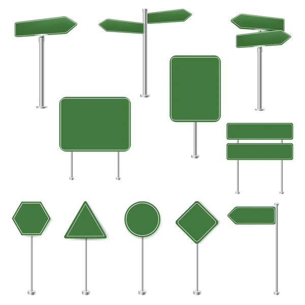 Büyük Set Yeşil Dur Şaretleri Trafik Şareti Koleksiyonu Beyaz Arka — Stok Vektör
