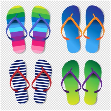 Yaz Colorful Flip flop degrade Mesh Ile şeffaf arka plan seti, vektör Illustration