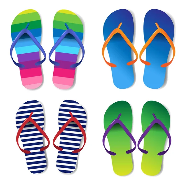 Juego Chanclas Coloridas Verano Con Malla Gradiente Ilustración Vectorial — Vector de stock