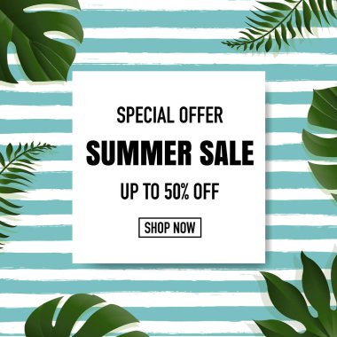 Tropik Yapraklar Arka Plan, Vektör İllüstrasyon ile Satış Afiş