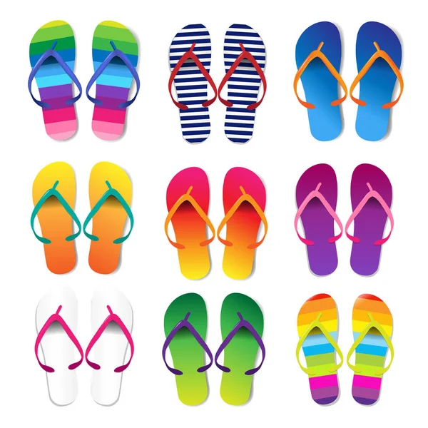 Summer Colorful Flip Flops Set White Background Gradient Mesh Vector — Stock Vector