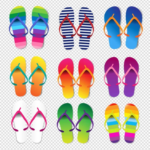 Sommar Färgglada Flip Flops Set Transparent Bakgrund Med Gradient Mesh — Stock vektor