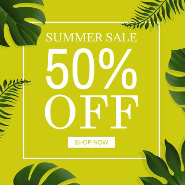 Degrade Örgülü Yapraklı Yeşil Satış Arka Planı, Vektör Çizimi