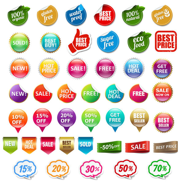 Sale And Discount Labels Set Isolated With Gradient Mesh, Vector Illustration
