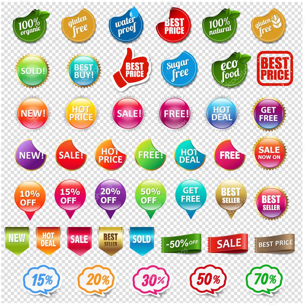 Sale And Discount Labels Set Isolated Transparent Background With Gradient Mesh, Vector Illustration