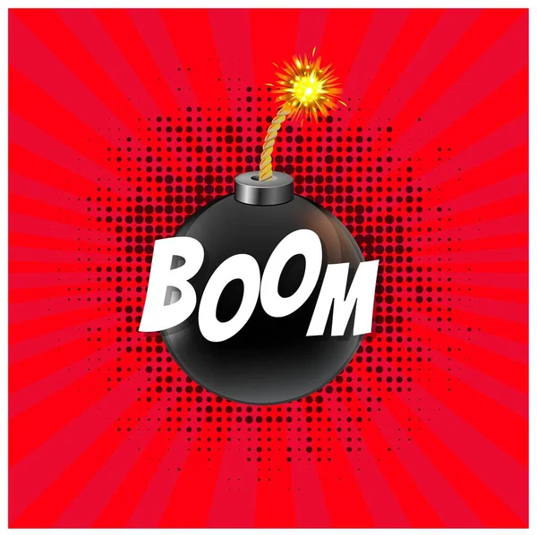 Bomba Negra Con Texto Boom — Vector de stock