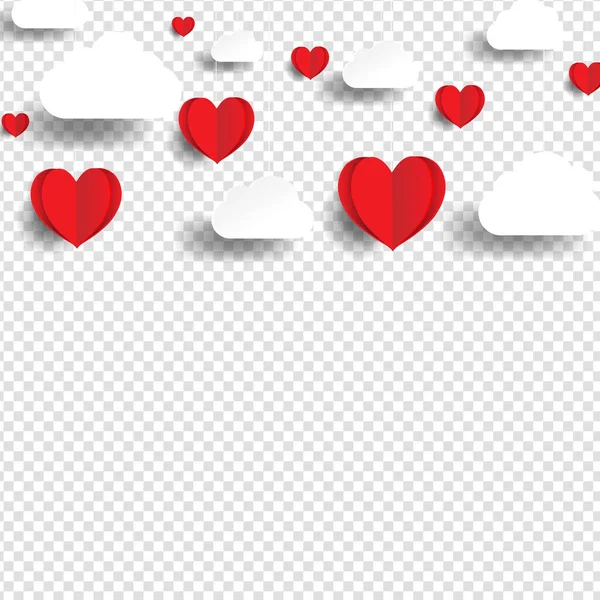 Kırmızı Kalp Şeffaf Arkaplanlı Sevgililer Günü kartı — Stok Vektör