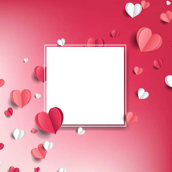 Alla hjärtans dag kort med papper hjärtan — Stock vektor