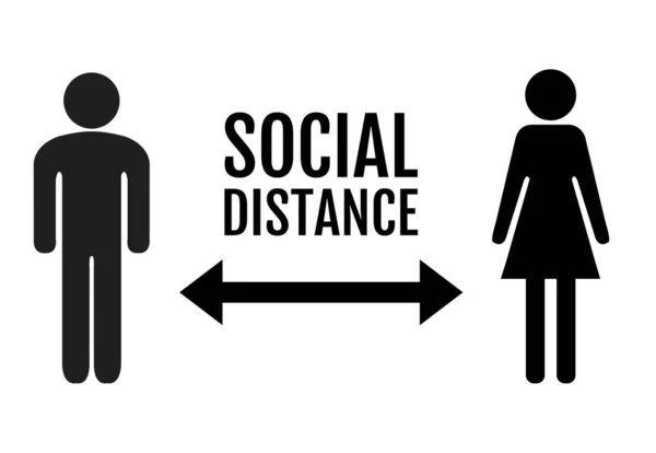 Social Distance Banner With Persons Man And Woman — Stock Vector