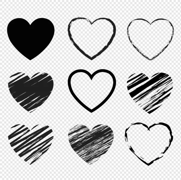 Hjärtan Symbol Set Isolerad Transparent bakgrund — Stock vektor