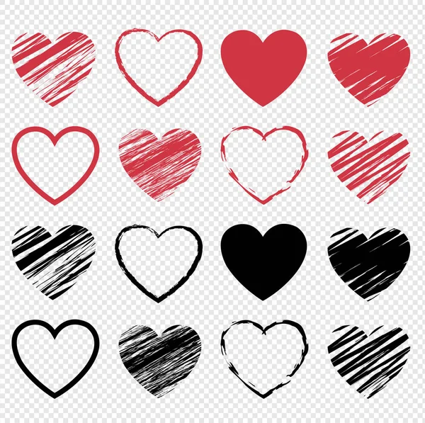Símbolo rojo y corazón conjunto fondo transparente aislado — Vector de stock