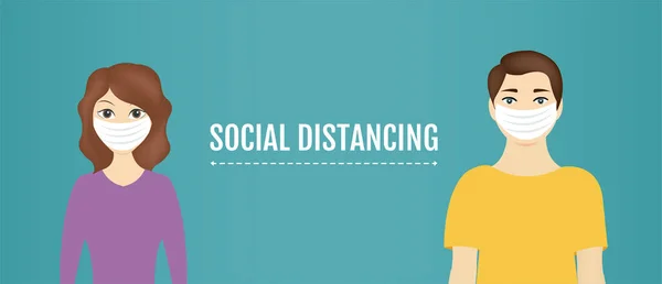 Sociale afstand spandoek met man en vrouw — Stockvector