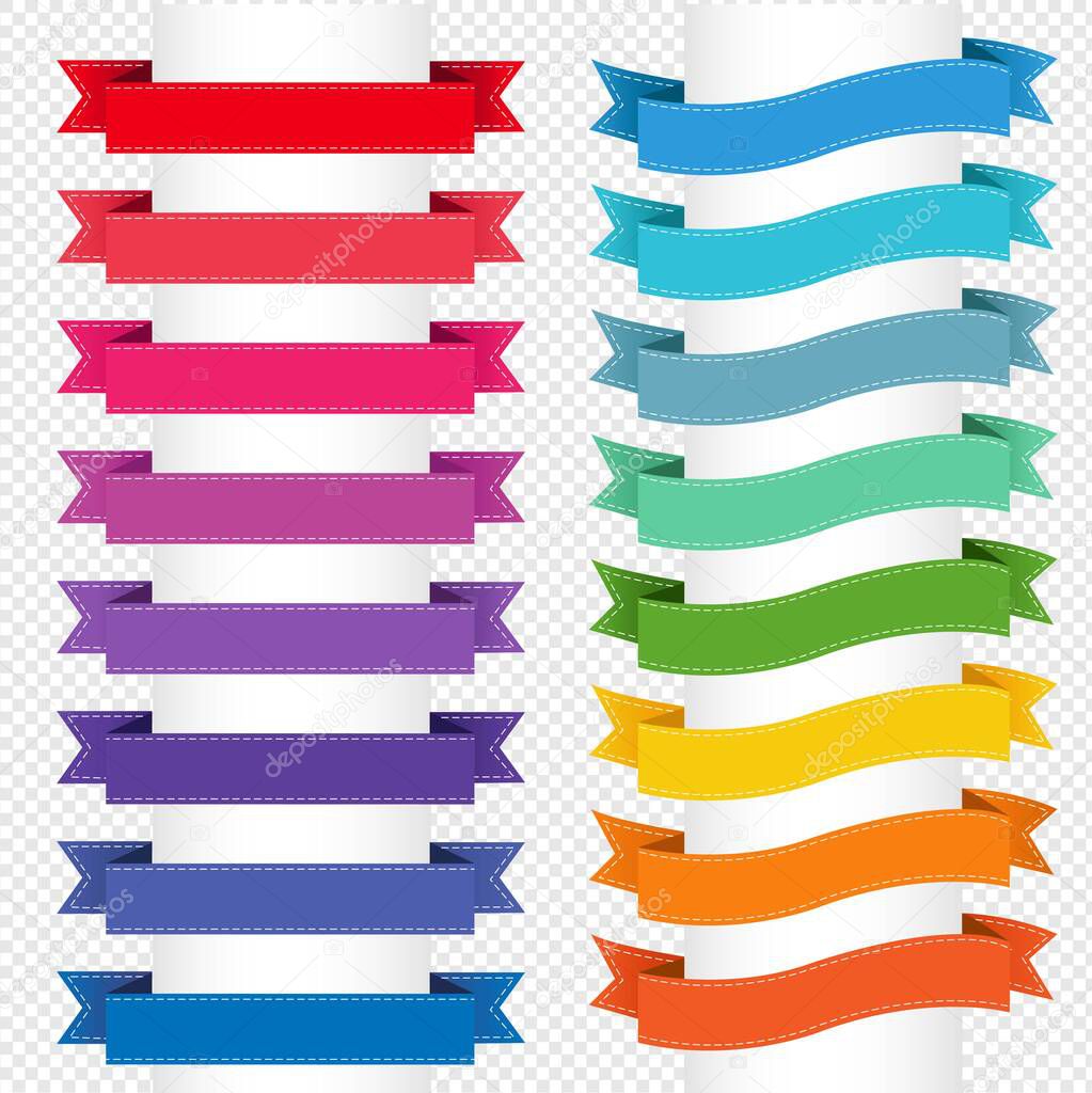 Colorful Big Ribbons Set Isolated Transparent Background