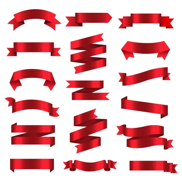 Hedvábné červené stuhy izolované bílé pozadí — Stockový vektor
