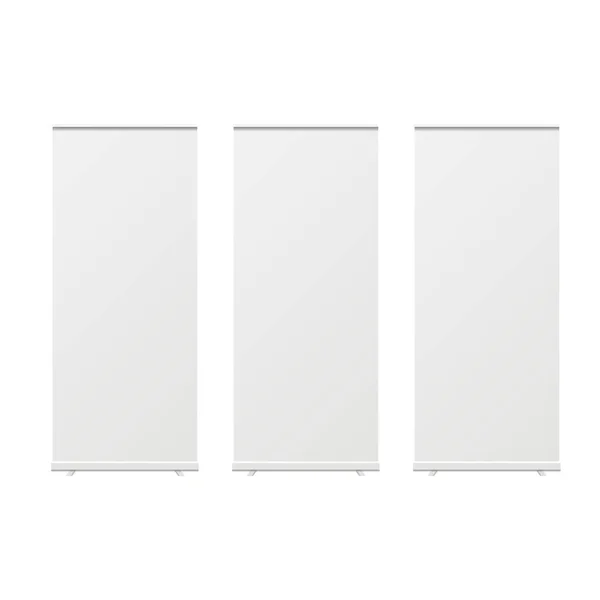 Empty Roll Up Banners Isolated White Background — Stock Vector