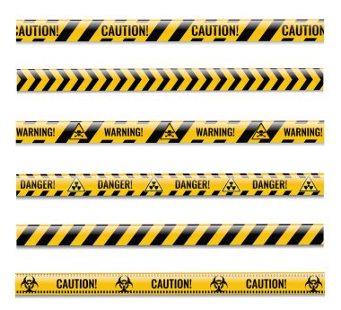 Tehlike Kurdeleleri İzole Beyaz Arkaplan Ayarladı