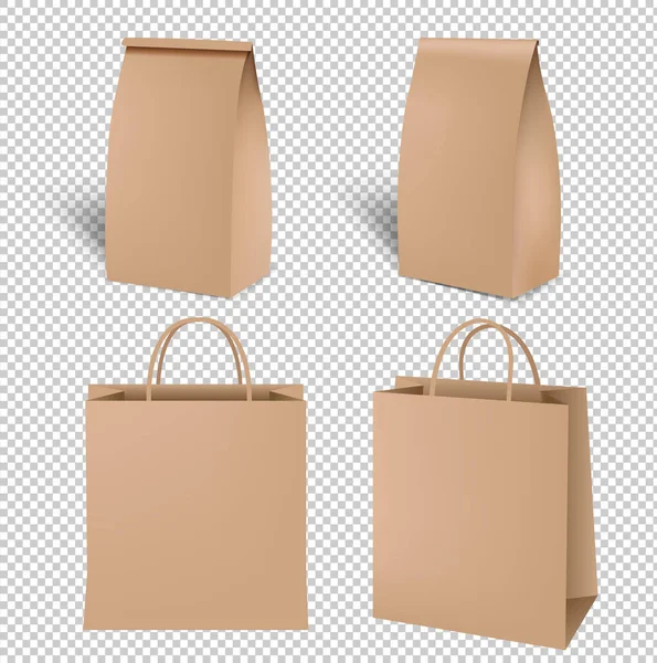 Conjunto de saco de papel de compras marrom isolado fundo transparente —  Vetores de Stock
