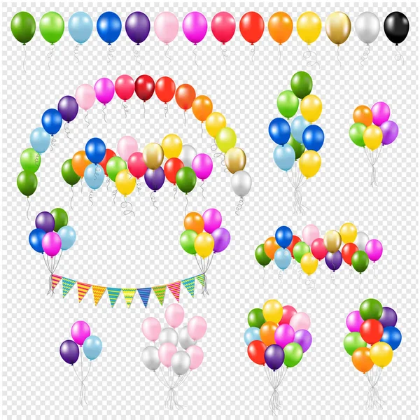 Stora färgglada uppsättning ballonger isolerad transparent bakgrund — Stock vektor