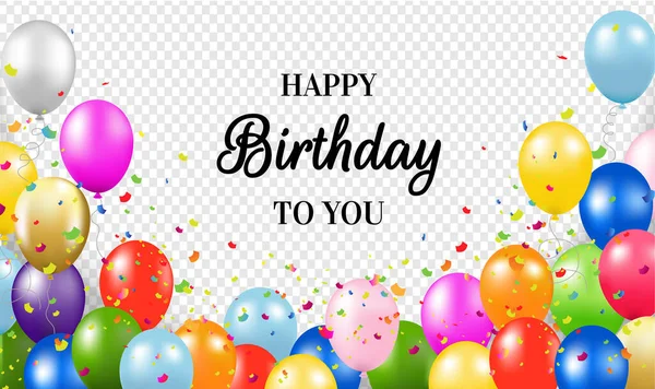 Happy Birthday Card Μπαλόνια Διαφανές Φόντο Στραγγιστό Διάνυσμα Εικονογράφηση — Διανυσματικό Αρχείο