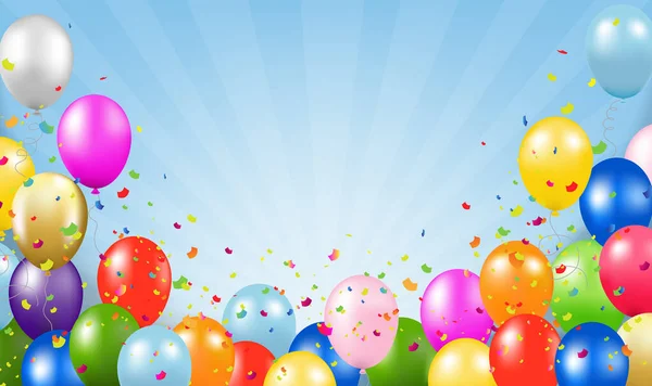 Happy Birthday Karte Und Luftballons Blauer Hintergrund Mit Gradientennetz Vektor — Stockvektor