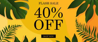 Tropik yapraklı yaz indirimi afişi