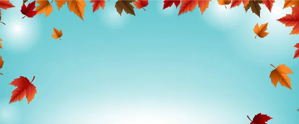 Banner autunnale con sfocatura foglia colorata sullo sfondo — Vettoriale Stock