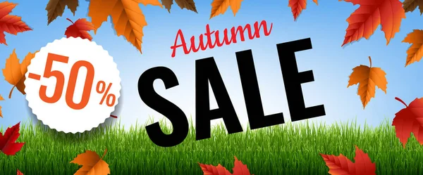 Cartaz de venda de outono com folhas —  Vetores de Stock