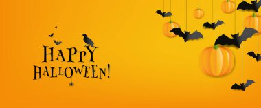 Kabaklarla Mutlu Cadılar Bayramı Turuncu Arkaplanı Ayır