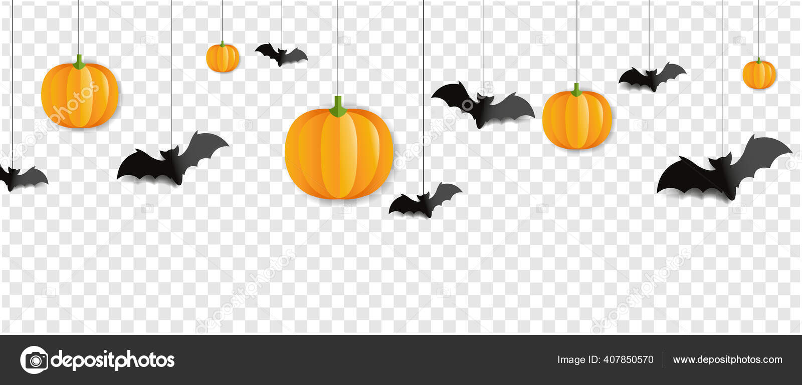 Grense med flaggermus og gresskar, isolert, gjennomsiktig bakgrunn  stockvektor © sammep #407850570, image size:1600x769