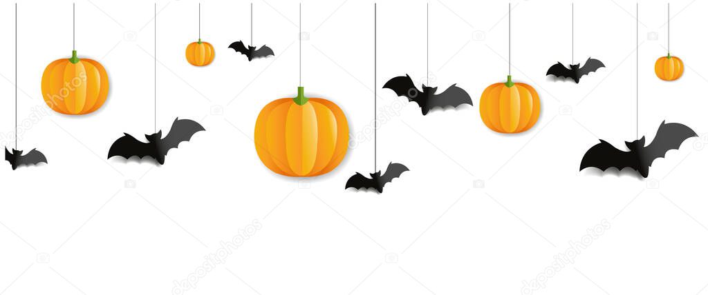 Border With Bats And Pumpkins Isolated Transparent Background